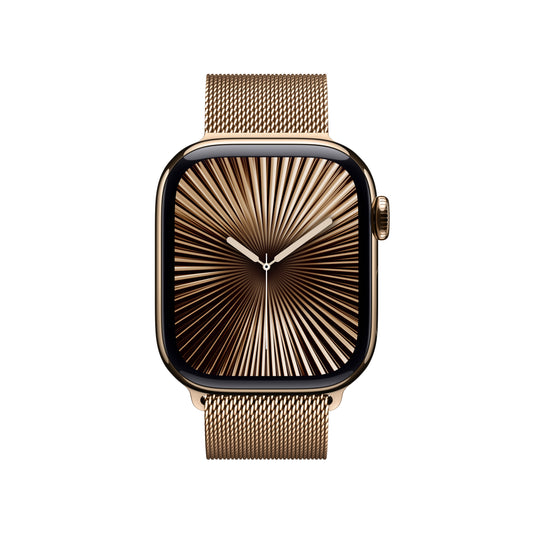 Apple Watch Series 10 GPS + Cellular, Titan gold, 42mm mit Milanaise-Armband, gold
