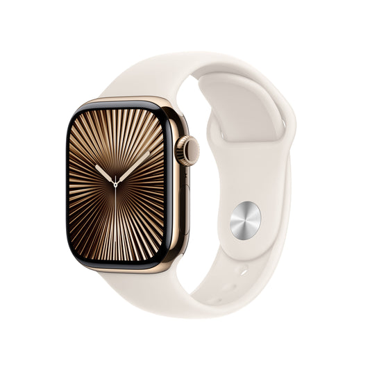 Apple Watch Series 10 GPS + Cellular, Titan gold, 42mm mit Sportarmband, polarstern - S/M