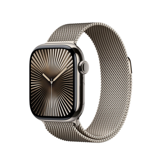 Apple Watch Series 10 GPS + Cellular, Titan natur, 42mm mit Milanaise-Armband, natur
