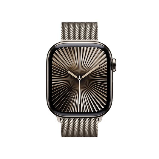 Apple Watch Series 10 GPS + Cellular, Titan natur, 42mm mit Milanaise-Armband, natur