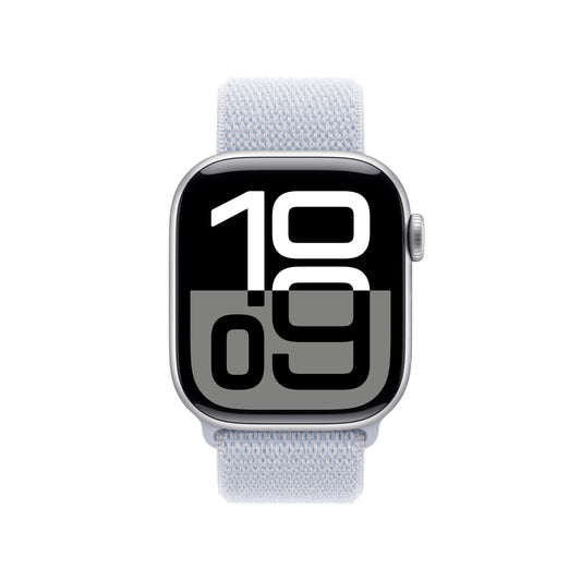Apple Watch Series 10 GPS + Cellular, Aluminium silber, 42mm mit Sport-Loop, wolkenblau