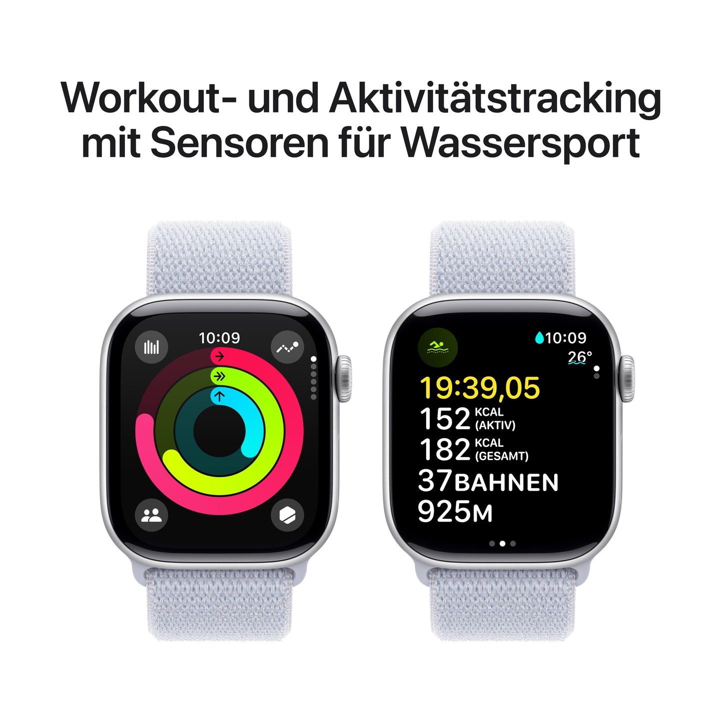 Apple Watch Series 10 GPS + Cellular, Aluminium silber, 42mm mit Sport-Loop, wolkenblau