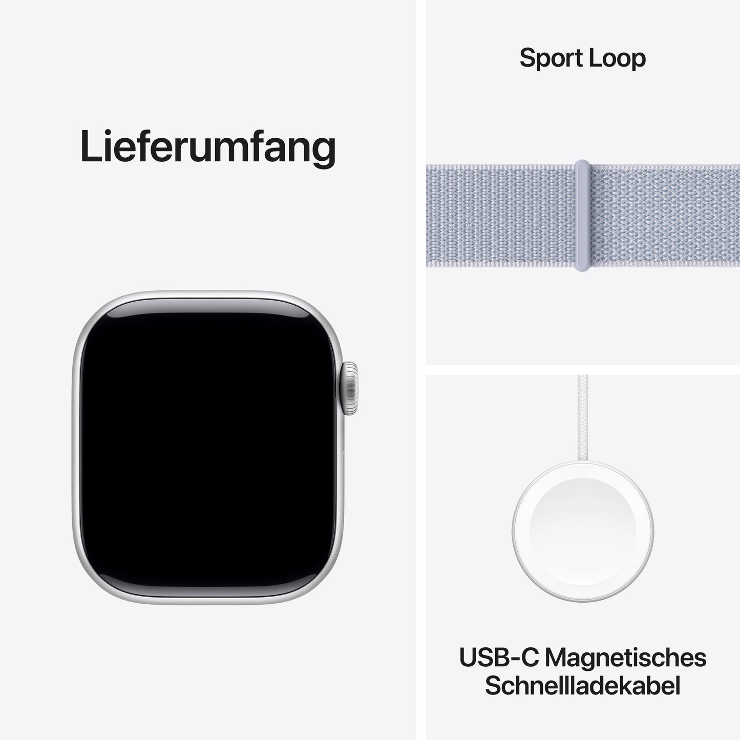 Apple Watch Series 10 GPS + Cellular, Aluminium silber, 42mm mit Sport-Loop, wolkenblau