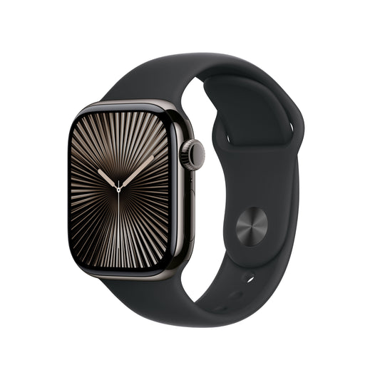 Apple Watch Series 10 GPS + Cellular, Titan schiefer, 42mm mit Sportarmband, schwarz - M/L