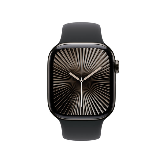 Apple Watch Series 10 GPS + Cellular, Titan schiefer, 42mm mit Sportarmband, schwarz - M/L