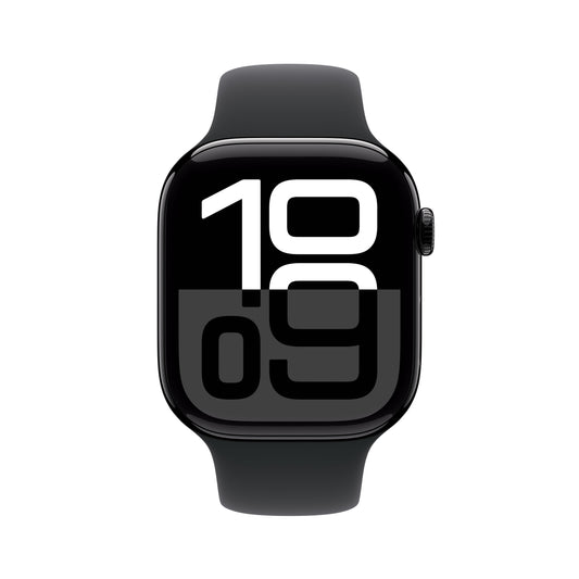 Apple Watch Series 10 GPS, Aluminium diamantschwarz, 46mm mit Sportarmband, schwarz - M/L