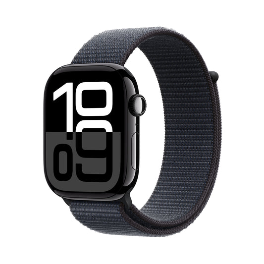 Apple Watch Series 10 GPS, Aluminium diamantschwarz, 46mm mit Sport-Loop, tinte
