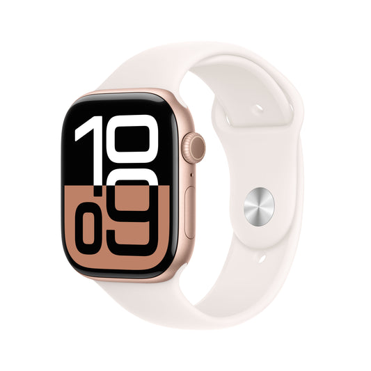 Apple Watch Series 10 GPS, Aluminium rosé, 46mm mit Sportarmband, hellrosa - M/L