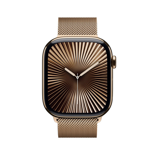 Apple Watch Series 10 GPS + Cellular, Titan gold, 46mm mit Milanaise-Armband, gold - M/L