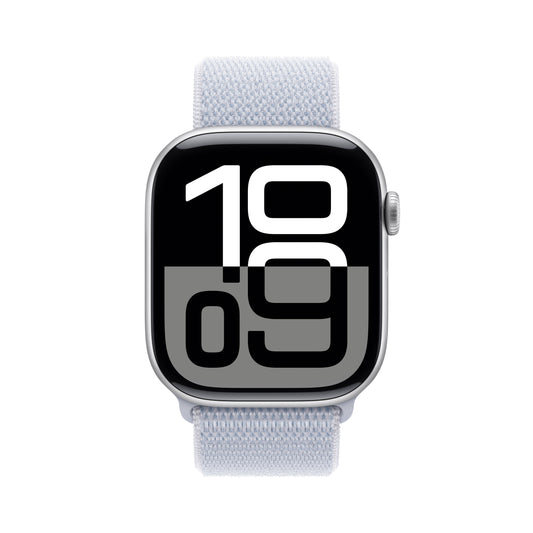 Apple Watch Series 10 GPS + Cellular, Aluminium silber, 46mm mit Sport-Loop, wolkenblau