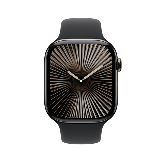 Apple Watch Series 10 GPS + Cellular, Titan schiefer, 46mm mit Sportarmband, schwarz - M/L