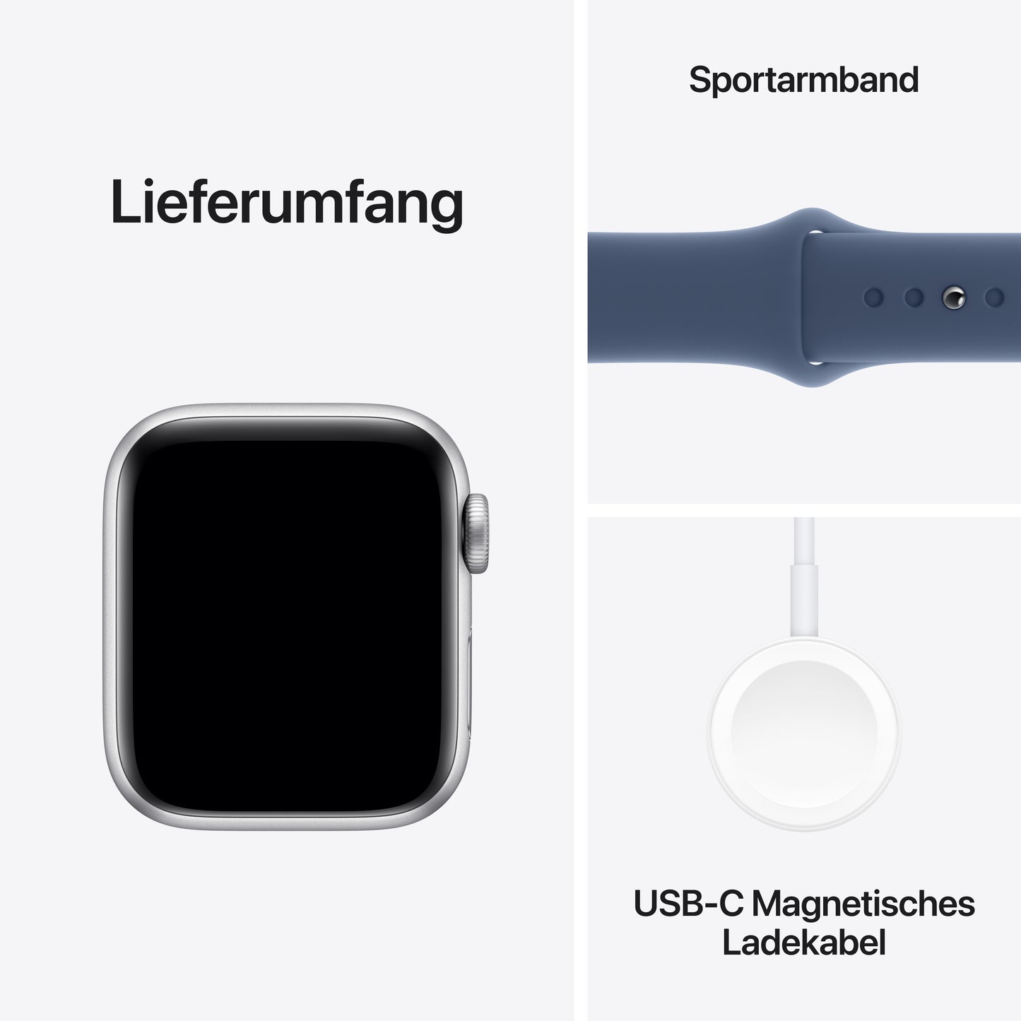 Apple Watch SE GPS, Aluminium silber, 40mm mit Sportarmband, denim - M/L