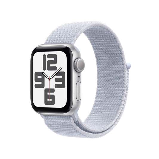 Apple Watch SE GPS, Aluminium silber, 40mm mit Sport-Loop, wolkenblau