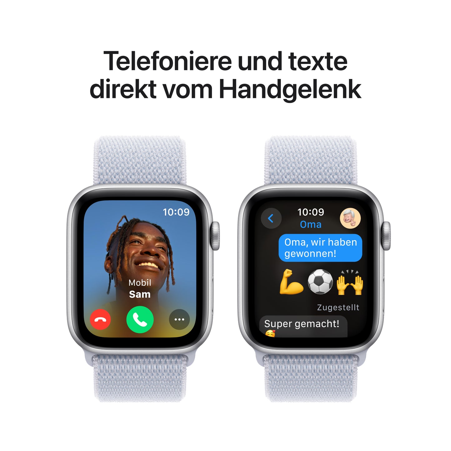 Apple Watch SE GPS, Aluminium silber, 44mm mit Sport-Loop, wolkenblau