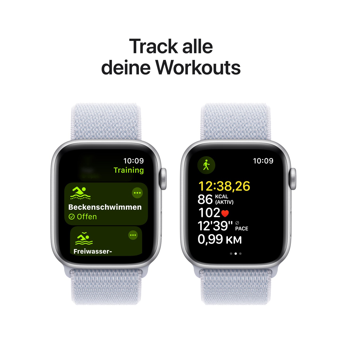 Apple Watch SE GPS, Aluminium silber, 44mm mit Sport-Loop, wolkenblau