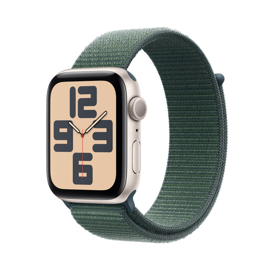 Apple Watch SE GPS, Aluminium polarstern, 44mm mit Sport-Loop, seegrün