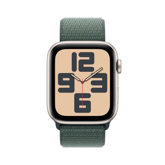 Apple Watch SE GPS, Aluminium polarstern, 44mm mit Sport-Loop, seegrün