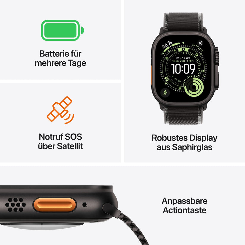 Apple Watch Ultra 3 GPS + Cellular 49mm Schwarzes Titan Case mit Schwarzem Alpine Loop - Large
