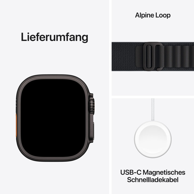 Apple Watch Ultra 3 GPS + Cellular 49mm Schwarzes Titan Case mit Schwarzem Alpine Loop - Large