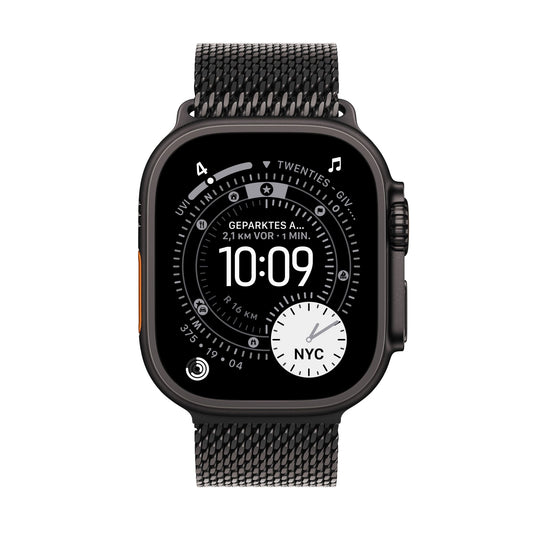 Apple Watch Ultra 3 GPS + Cellular 49mm Schwarzes Titan Case mit Schwarzem Titan Milanaise Loop - Large