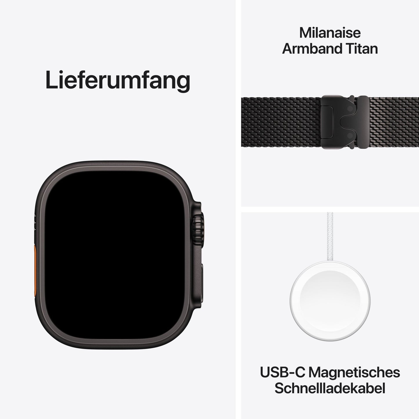 Apple Watch Ultra 3 GPS + Cellular 49mm Schwarzes Titan Case mit Schwarzem Titan Milanaise Loop - Medium