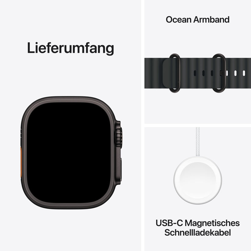 Apple Watch Ultra 3 GPS + Cellular 49mm Schwarzes Titan Case mit Schwarzem Ocean Band