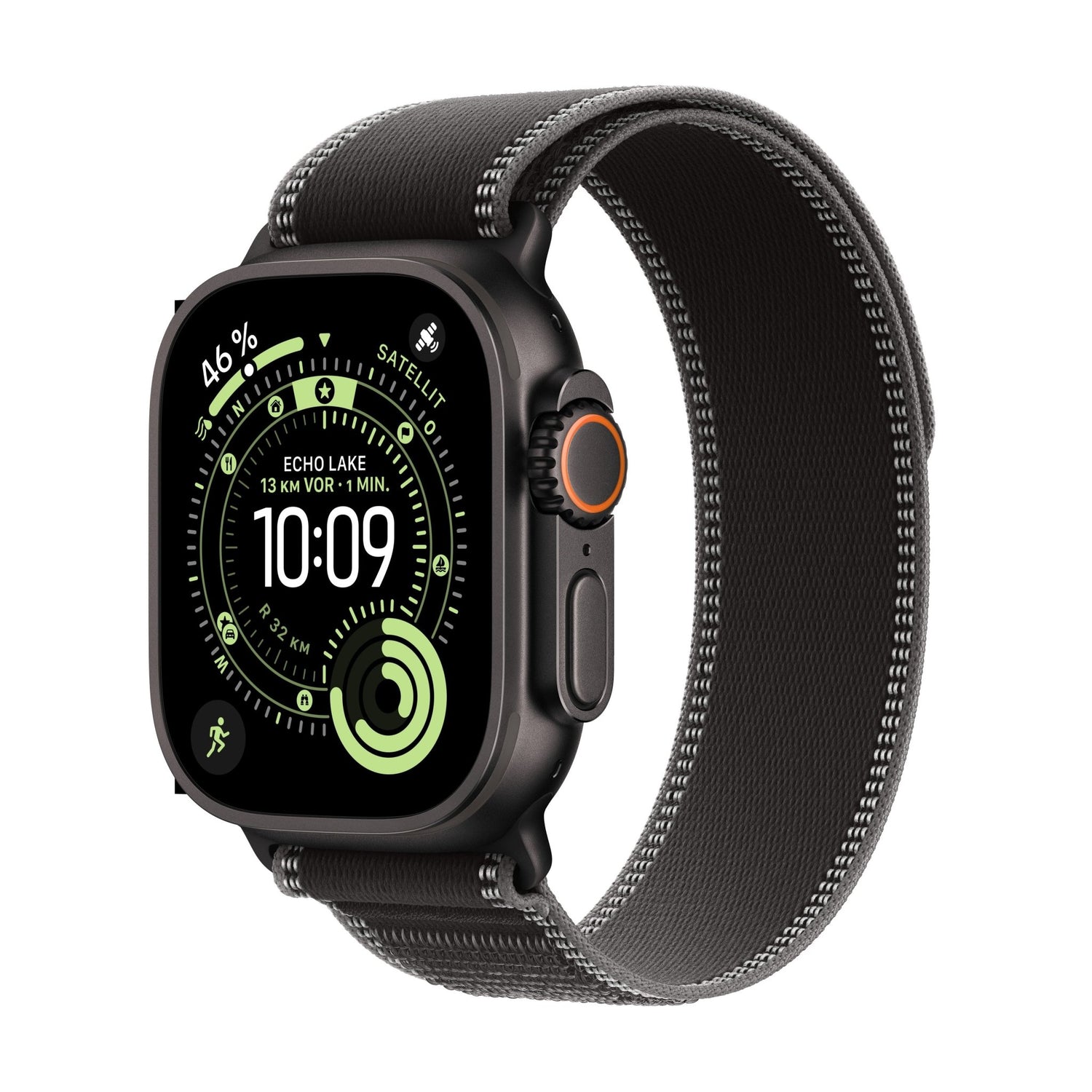 Apple Watch Ultra 3 GPS + Cellular 49mm Schwarzes Titan Case mit Schwarz/Kohle Trail Loop - M/L