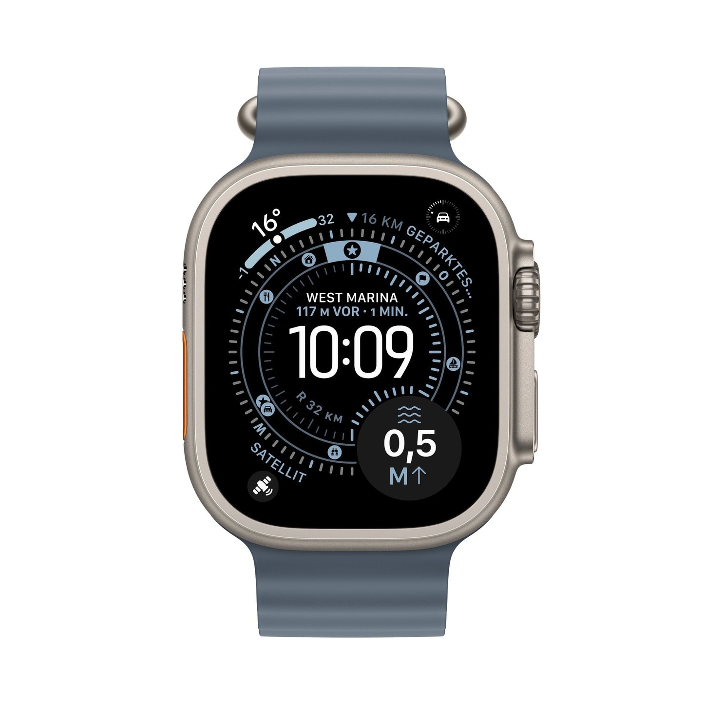 Apple Watch Ultra 3 GPS + Cellular 49mm Natürliches Titan Case mit Ankerblau Ocean Band