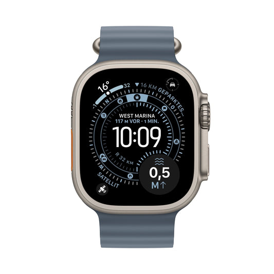 Apple Watch Ultra 3 GPS + Cellular 49mm Natürliches Titan Case mit Ankerblau Ocean Band