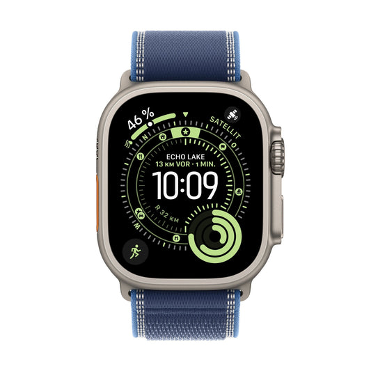 Apple Watch Ultra 3 GPS + Cellular 49mm Natürliches Titan Case mit Blau/Hellblau Trail Loop - S/M