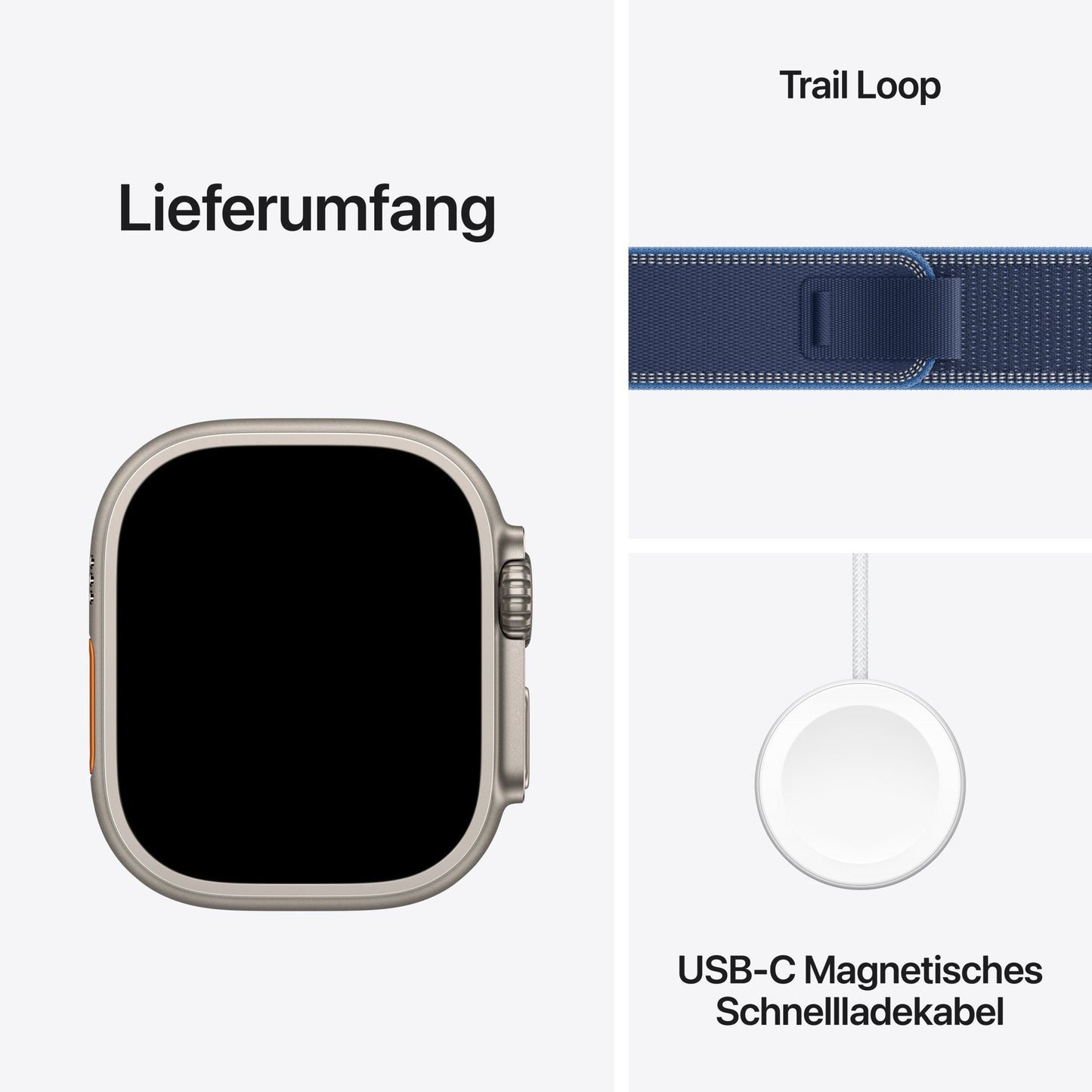 Apple Watch Ultra 3 GPS + Cellular 49mm Natürliches Titan Case mit Blau/Hellblau Trail Loop - M/L