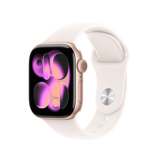 Apple Watch Series 11 GPS 42mm Roségold Aluminium Case mit Hellrosa Sportarmband - M/L