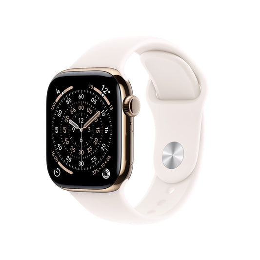 Apple Watch Series 11 GPS + Cellular 42mm Goldenes Titan Case mit Hellrosa Sportarmband - M/L