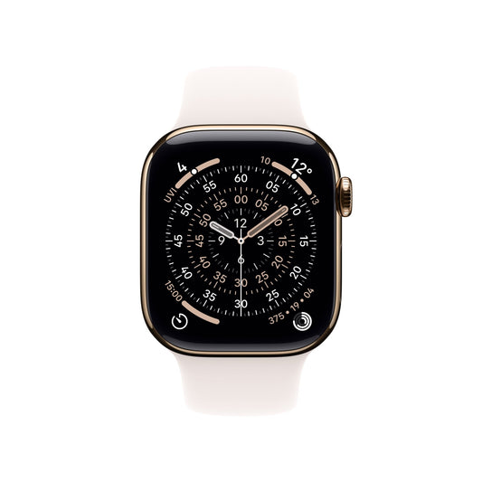 Apple Watch Series 11 GPS + Cellular 42mm Goldenes Titan Case mit Hellrosa Sportarmband - S/M