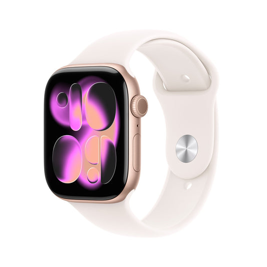 Apple Watch Series 11 GPS 46mm Roségold Aluminium Case mit Hellrosa Sportarmband - M/L