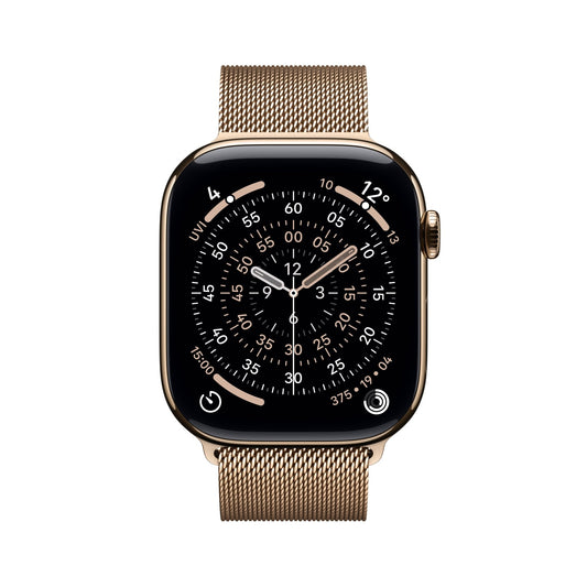 Apple Watch Series 11 GPS + Cellular 46mm Goldenes Titan Case mit Goldenem Milanaise Loop - S/M