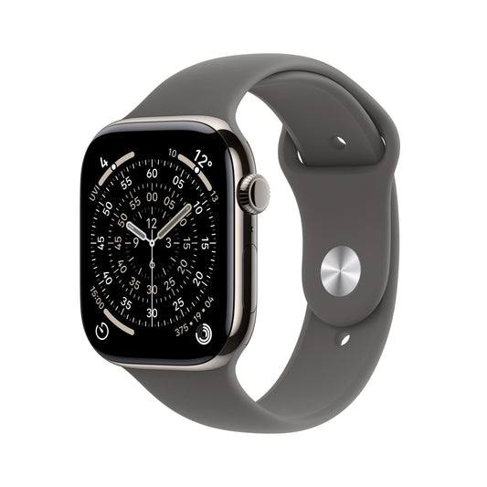 Apple Watch Series 11 GPS + Cellular 46mm Natürliches Titan Case mit Steingrau Sportarmband - M/L