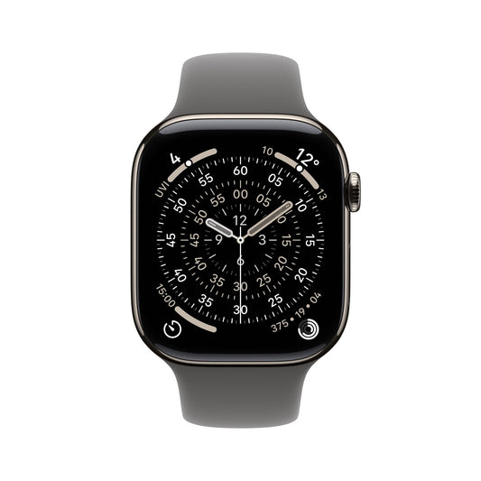 Apple Watch Series 11 GPS + Cellular 46mm Natürliches Titan Case mit Steingrau Sportarmband - S/M