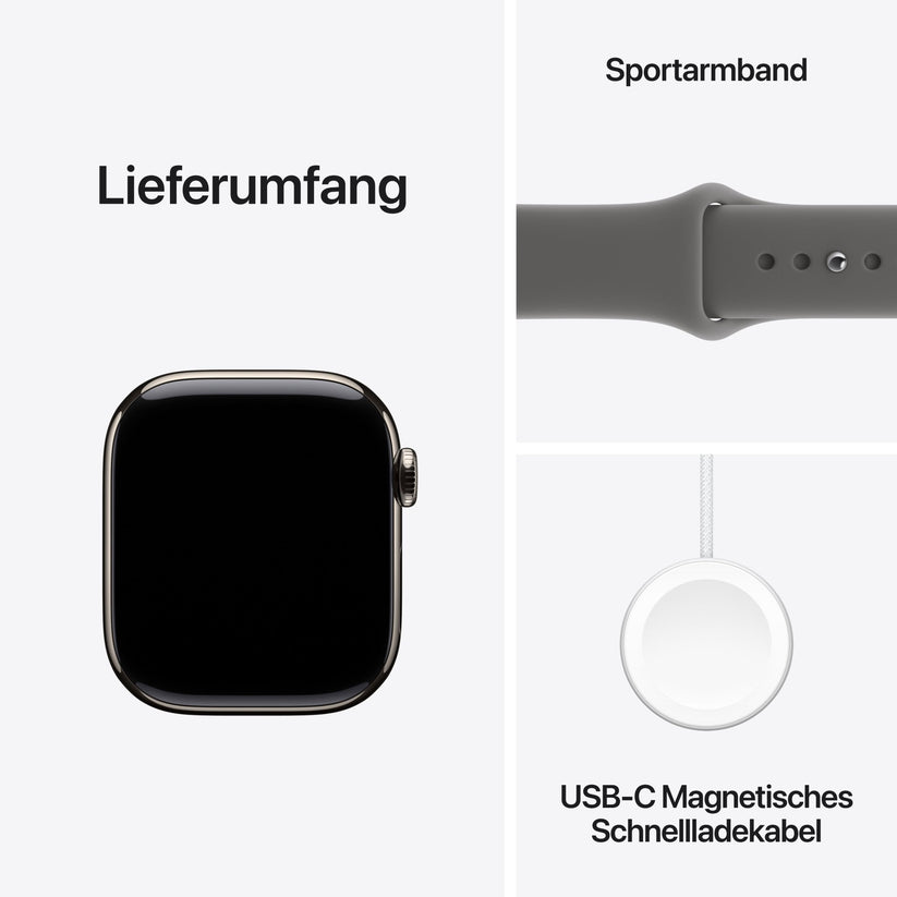 Apple Watch Series 11 GPS + Cellular 42mm Natürliches Titan Case mit Steingrau Sportarmband - M/L