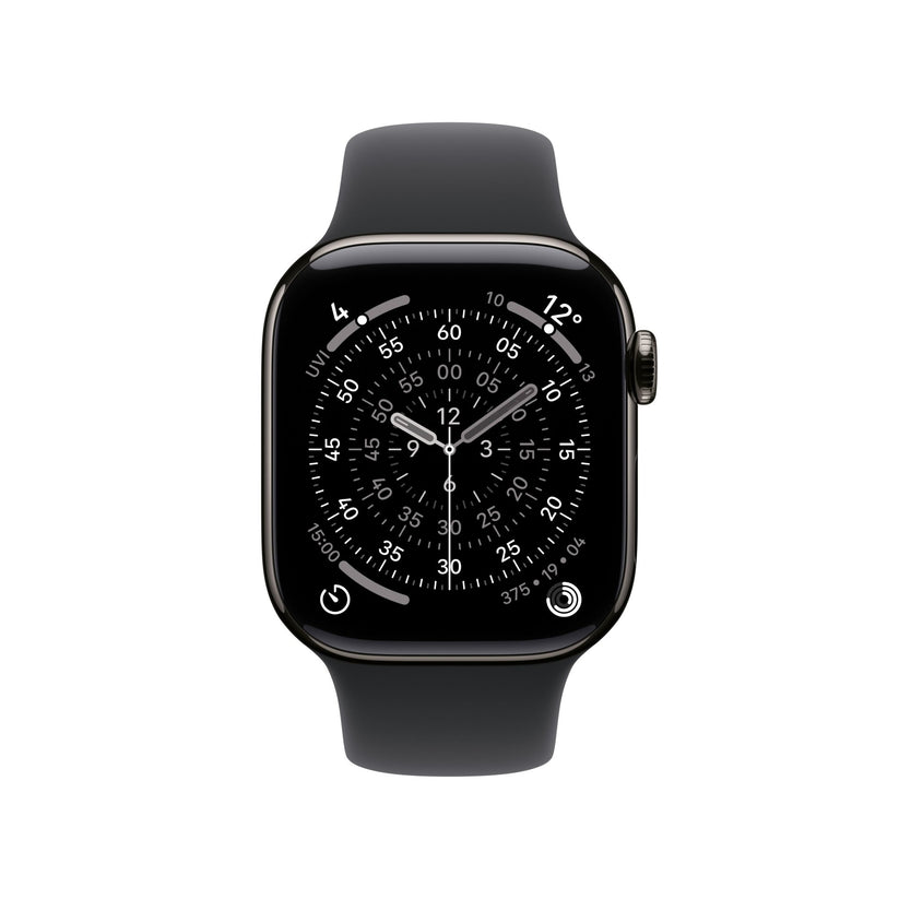 Apple Watch Series 11 GPS + Cellular 42mm Schiefer Titan Case mit Schwarzem Sportarmband - M/L