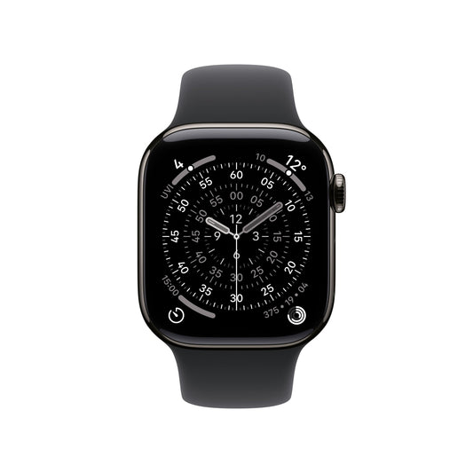 Apple Watch Series 11 GPS + Cellular 42mm Schiefer Titan Case mit Schwarzem Sportarmband - S/M