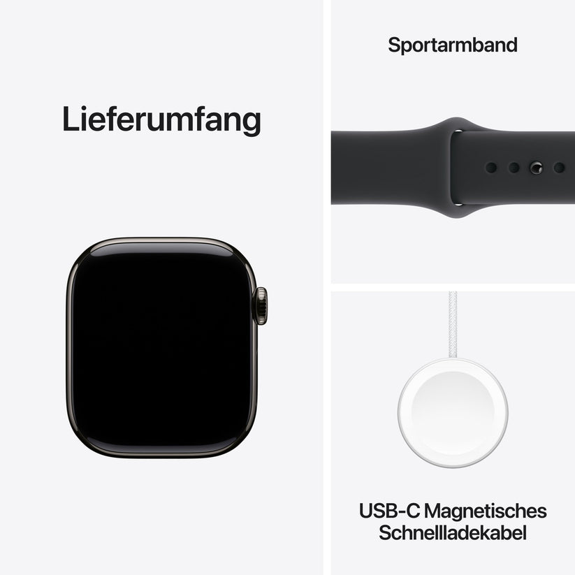 Apple Watch Series 11 GPS + Cellular 42mm Schiefer Titan Case mit Schwarzem Sportarmband - S/M