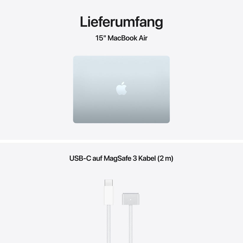 MacBook Air 15 Zoll mit M5 chip, 10-core CPU und 10-core GPU, 16GB, 1TB SSD, Himmelblau