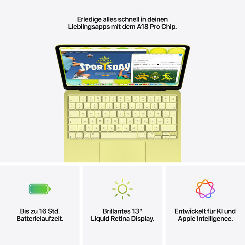 MacBook Neo 13 Zoll mit A18 Pro chip, 6-core CPU und 5-core GPU, 8GB, 256GB SSD, Citrus
