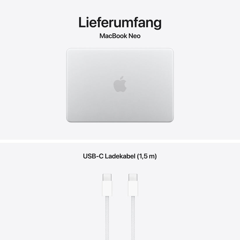 MacBook Neo 13 Zoll mit A18 Pro chip, 6-core CPU und 5-core GPU, 8GB, 256GB SSD, Silber