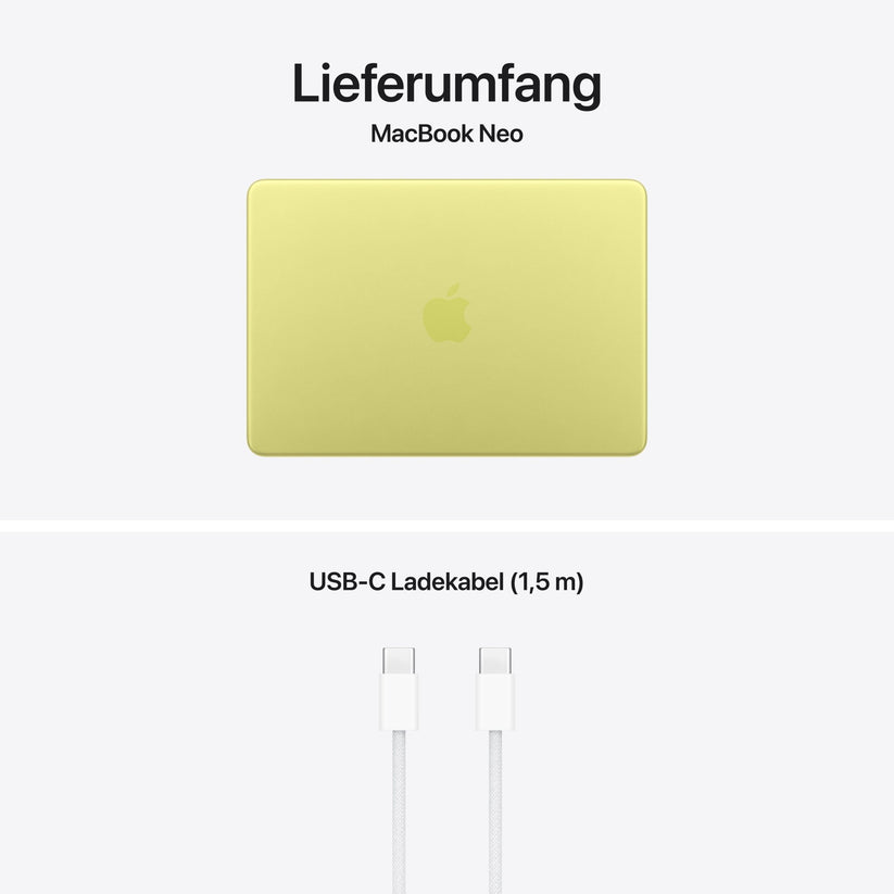 MacBook Neo 13 Zoll mit A18 Pro chip, 6-core CPU und 5-core GPU, 8GB, 512GB SSD, Touch ID, Citrus