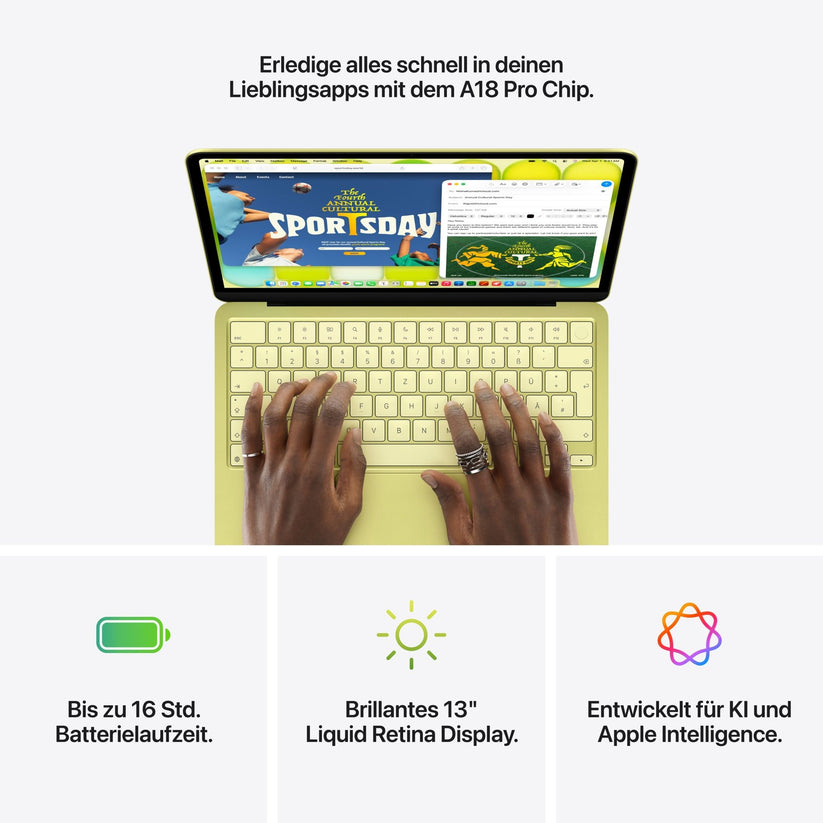 MacBook Neo 13 Zoll mit A18 Pro chip, 6-core CPU und 5-core GPU, 8GB, 512GB SSD, Touch ID, Indigo
