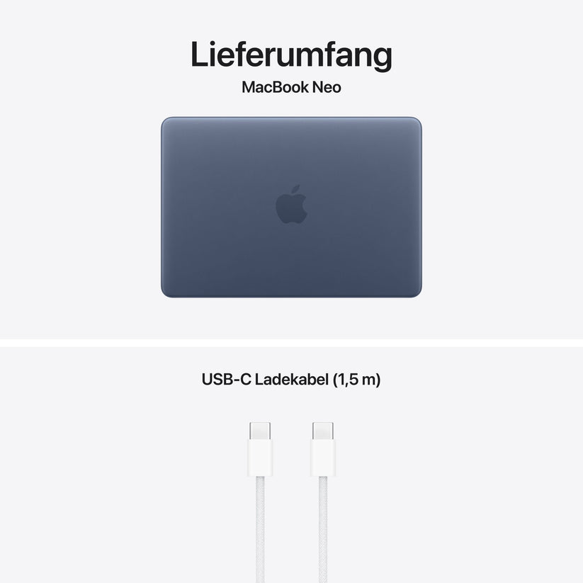 MacBook Neo 13 Zoll mit A18 Pro chip, 6-core CPU und 5-core GPU, 8GB, 512GB SSD, Touch ID, Indigo