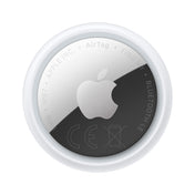 Circular white and silver Apple AirTag, 1er-Pack (2026) tracking device with a metallic finish and engraved text.