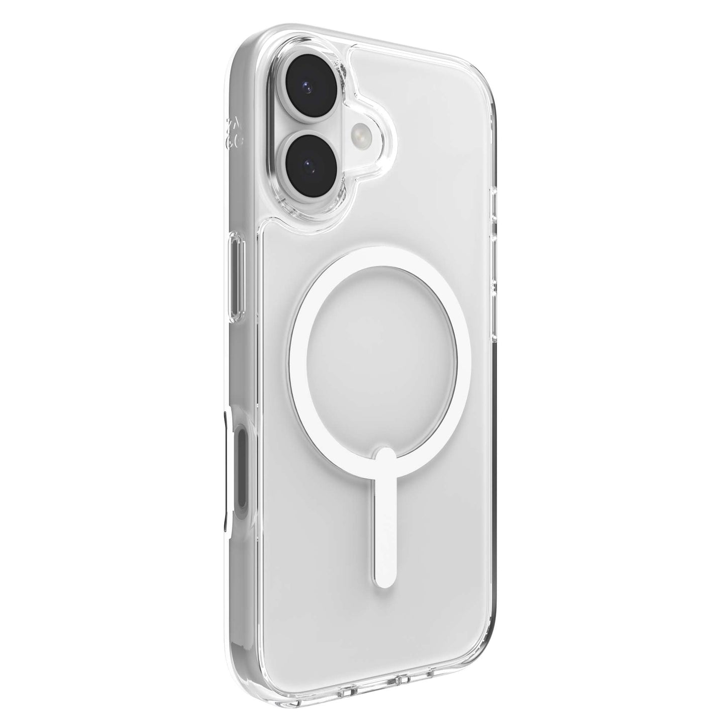 Die ZAGG Crystal Palace Lite Snap iPhone 17-Hülle von ZAGG besticht durch ein klares, transparentes Design mit einem markanten, kreisförmigen MagSafe-Laderings. Diese MagSafe-kompatible Hülle, die hier an einem iPhone 17 mit zwei Rückkameras abgebildet ist, bietet sowohl Schutz als auch Komfort und bewahrt gleichzeitig das schlanke Erscheinungsbild Ihres Smartphones.